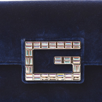 Gucci Velvet Crystal Square G Shoulder Bag Cobalt Blue 10 of 10