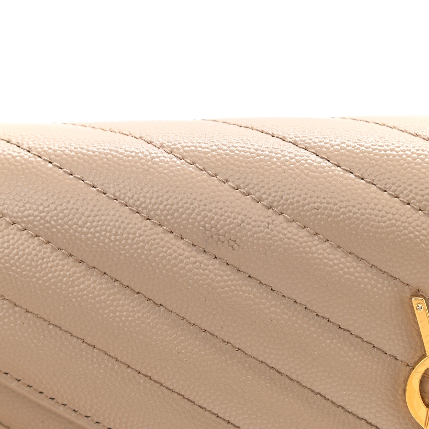 Saint Laurent Grain De Poudre Matelasse Chevron Monogram Chain Wallet Deep Beige 8 of 9