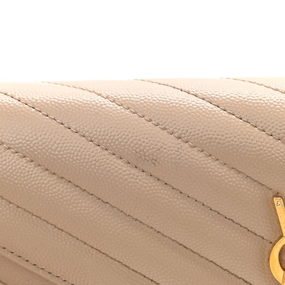 Saint Laurent Grain De Poudre Matelasse Chevron Monogram Chain Wallet Deep Beige 8 of 9