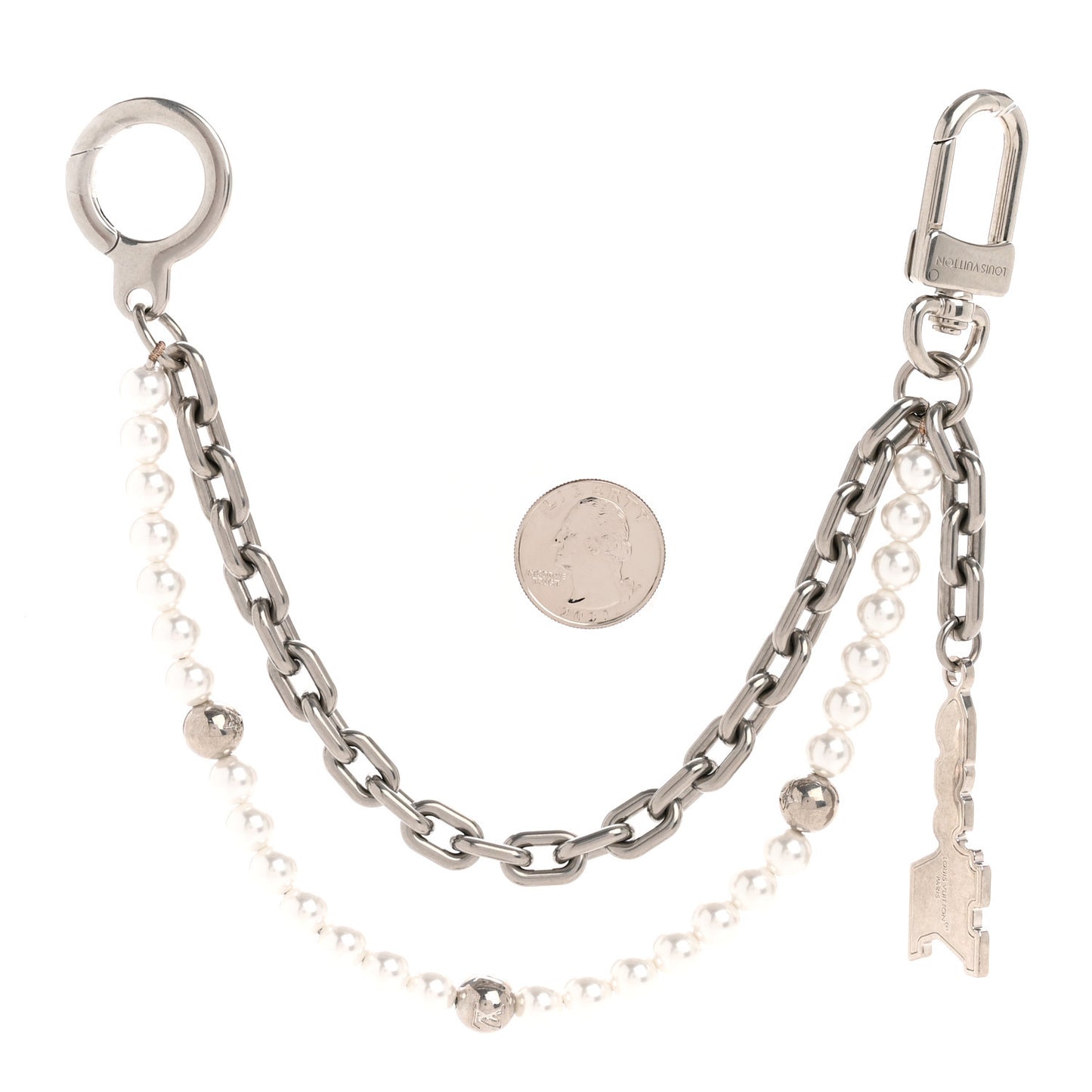 Metal Pearls Mini Chain Belt Bag Charm Silver