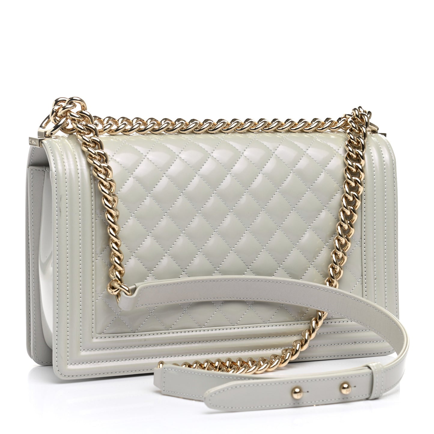 Iridescent Glazed Calfskin Quilted New Medium Boy Flap Light Grey
