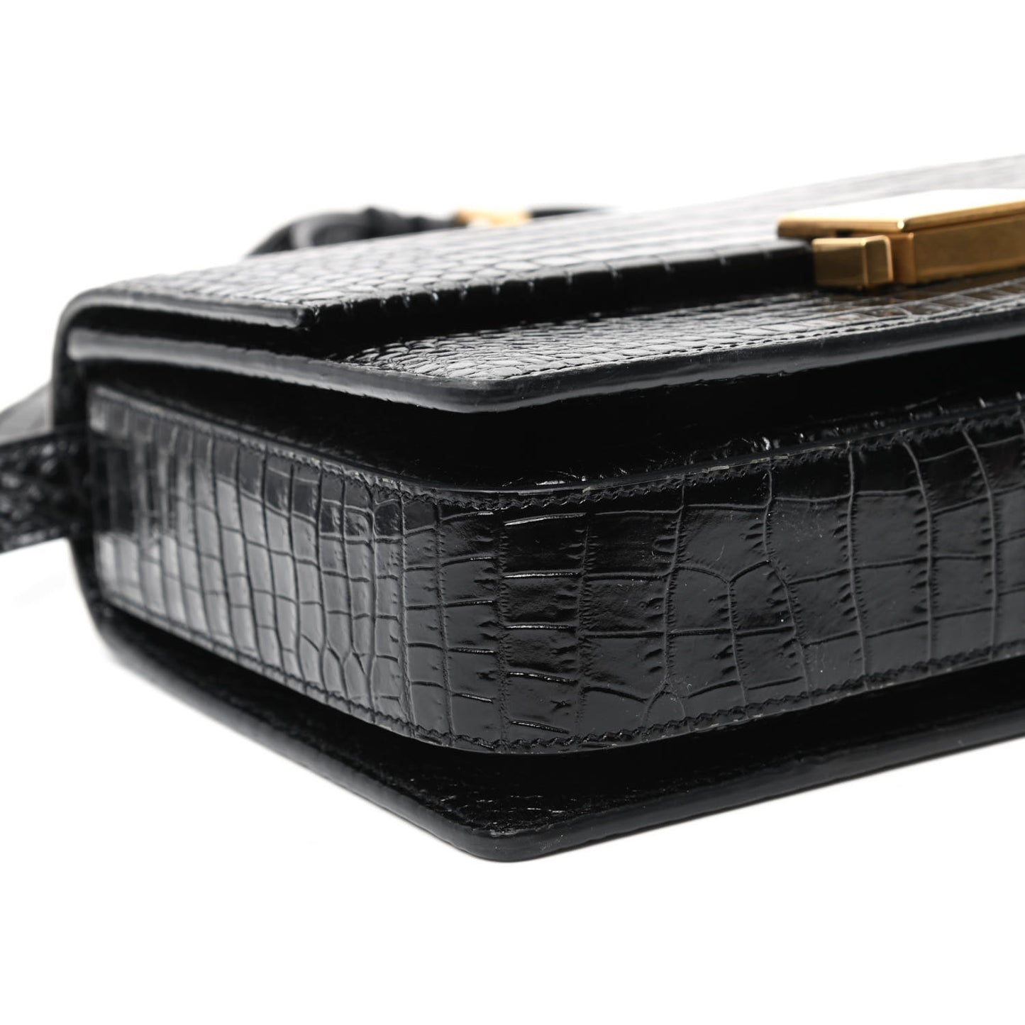 Calfskin Crocodile Embossed Medium Bellechasse Satchel Black