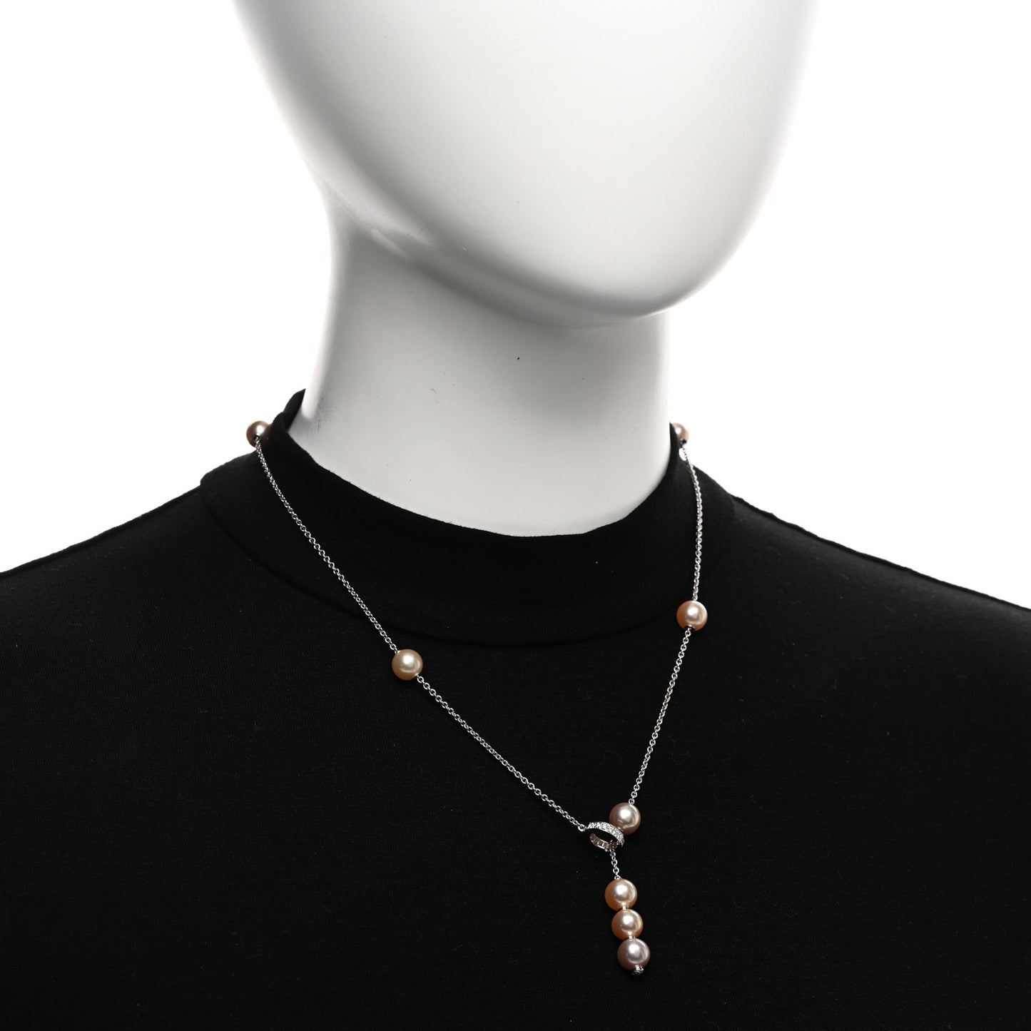 18K White Gold Diamond Akoya Cultured Pearl 8-8.5mm Pearls in Motion Lariat Necklace