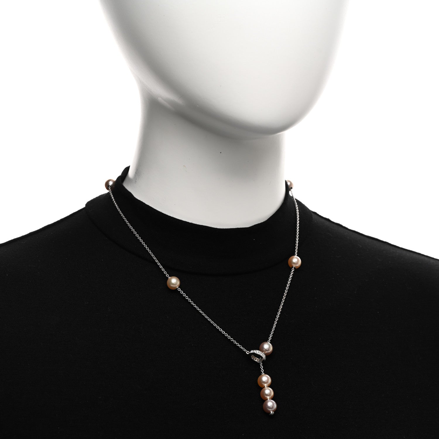 Mikimoto 18K White Gold Diamond Akoya Cultured Pearl 8-8.5mm Pearls in Motion Lariat Necklace 2 of 4