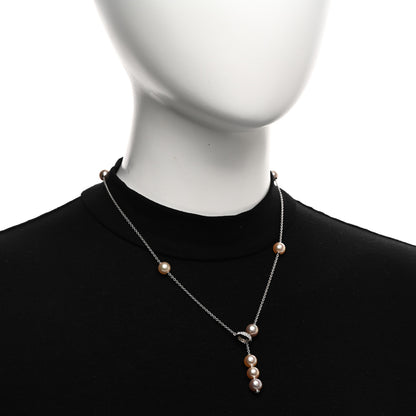Mikimoto 18K White Gold Diamond Akoya Cultured Pearl 8-8.5mm Pearls in Motion Lariat Necklace 2 of 4