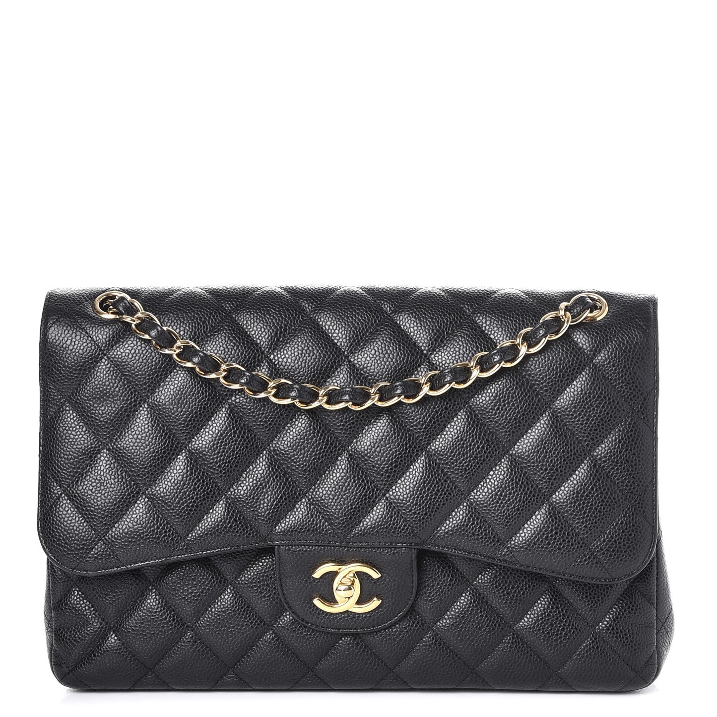 Caviar Quilted Jumbo Double Flap Black