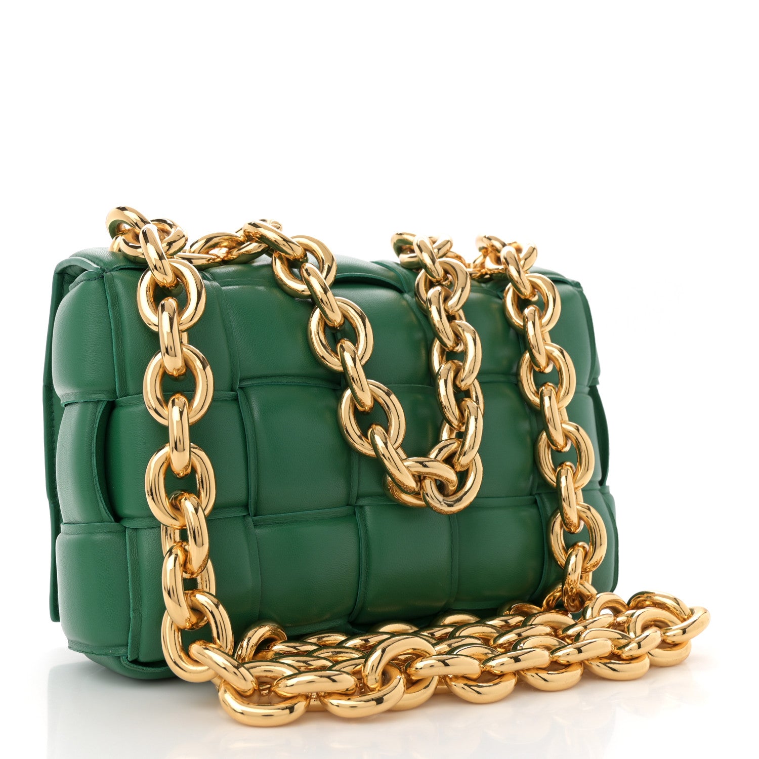 Bottega Veneta Lambskin Maxi Intreccio Padded Chain Cassette Crossbody Bag Racing Green 3 of 9