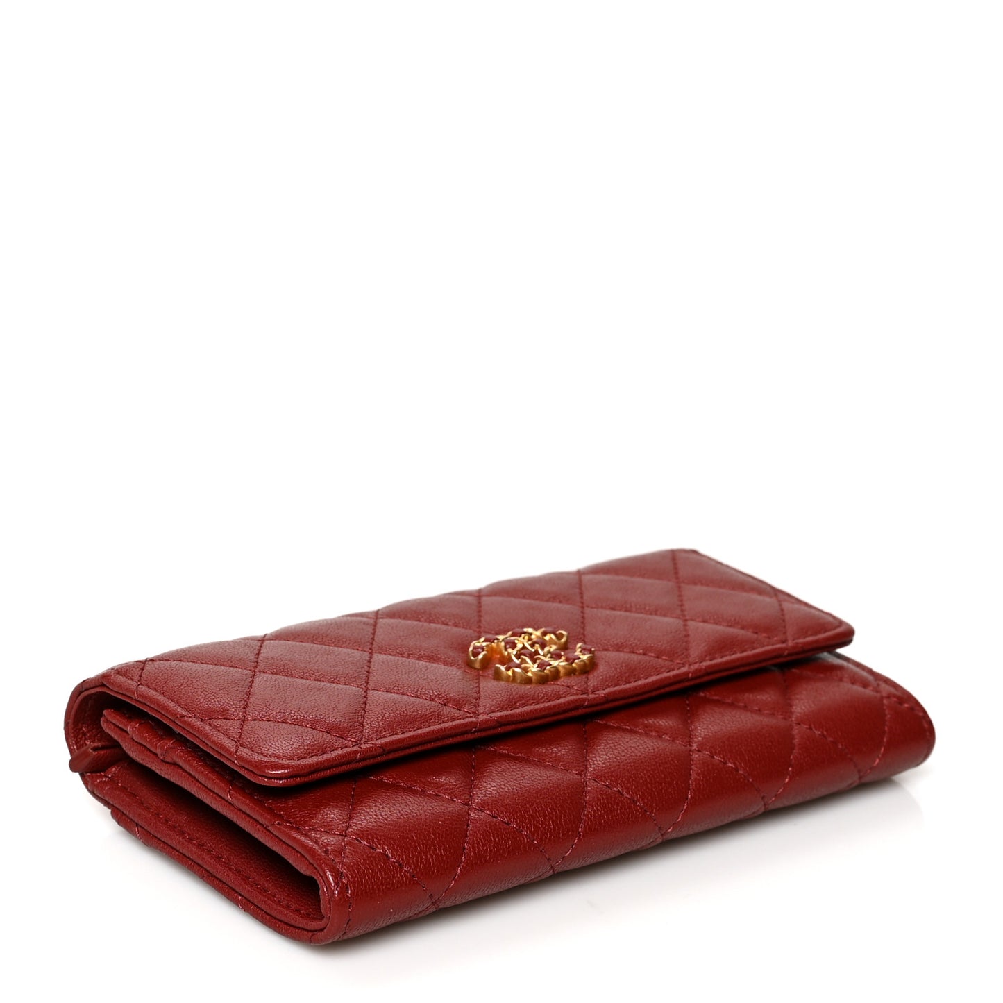 Lambskin Quilted Medium 19 Flap Wallet Burgundy
