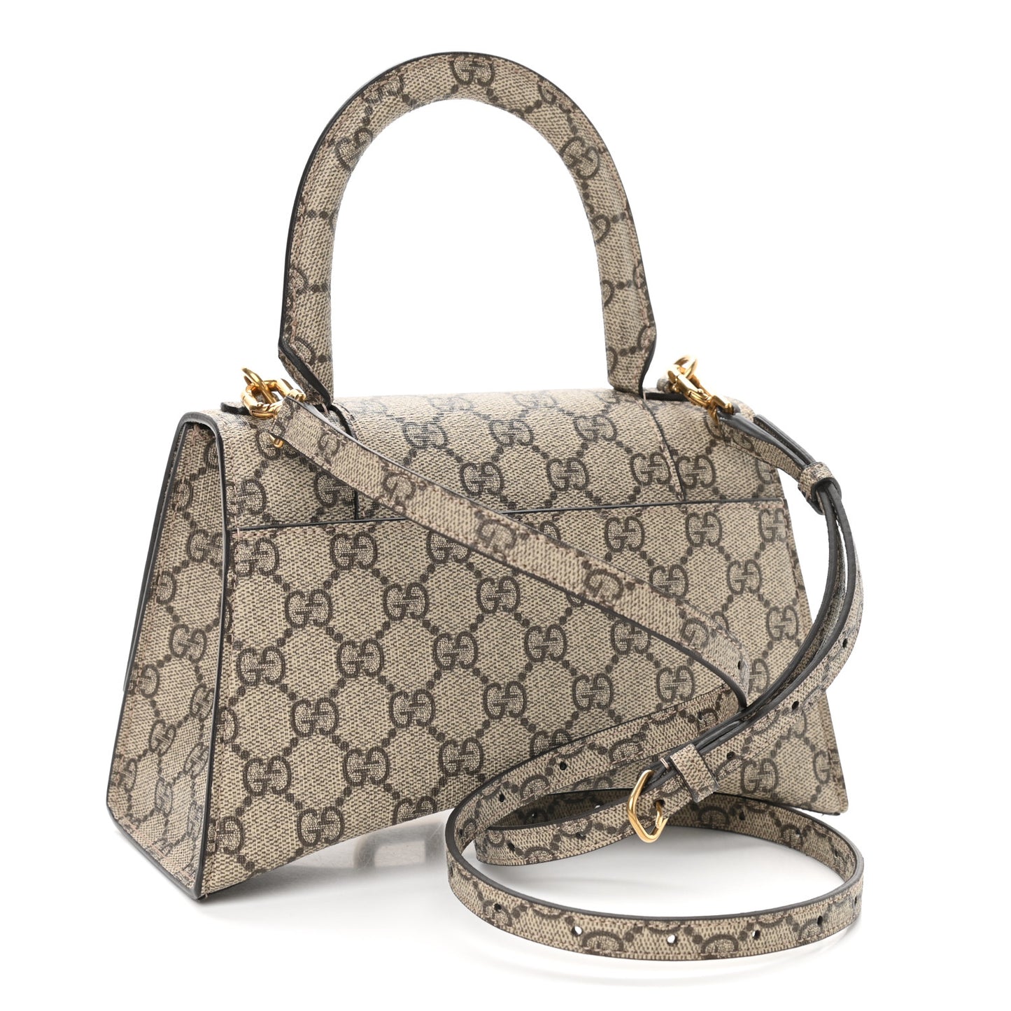 X GUCCI GG Supreme Monogram Small Hourglass Top Handle Bag Beige Ebony