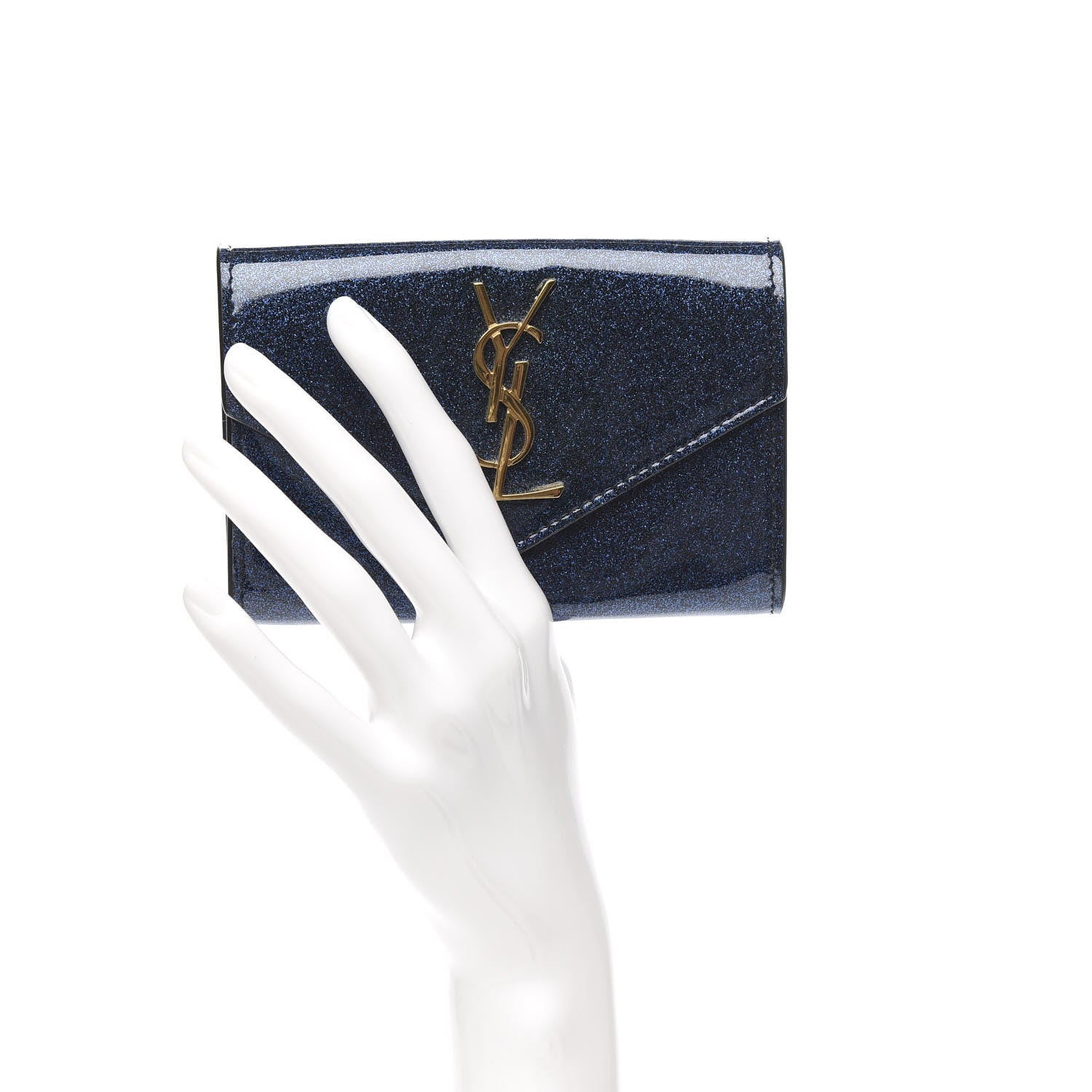 Saint Laurent Glitter Patent Small Monogram Envelope Wallet Cobalt 2 of 7