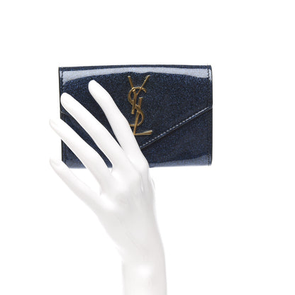 Saint Laurent Glitter Patent Small Monogram Envelope Wallet Cobalt 2 of 7