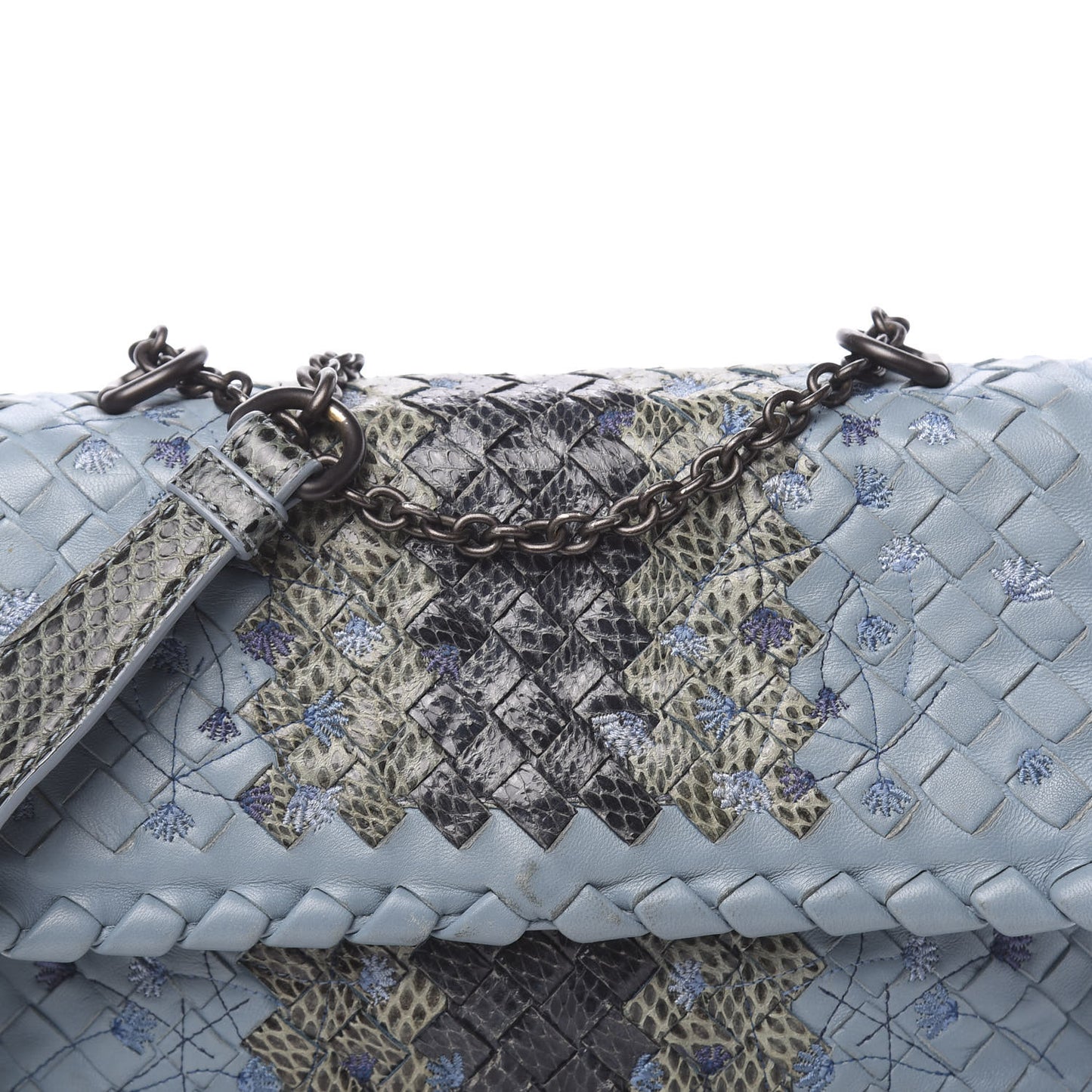 Nappa Ayers Embroidered Intrecciato Baby Olimpia Shoulder Bag Arctic