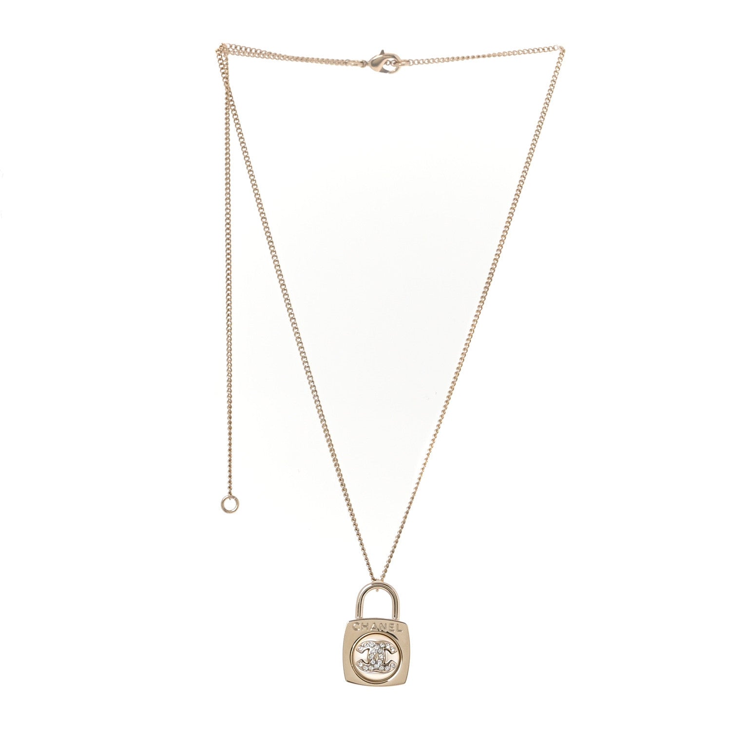 Chanel Crystal Pearl Lock CC Necklace Gold 3 of 5