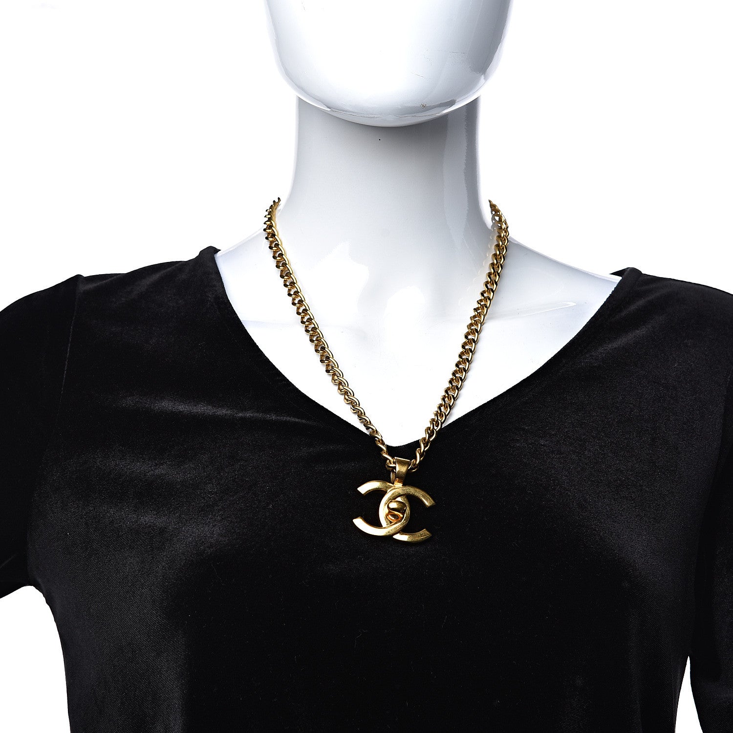Chanel Chain Link CC Turn Lock Pendant Necklace Gold 2 of 5