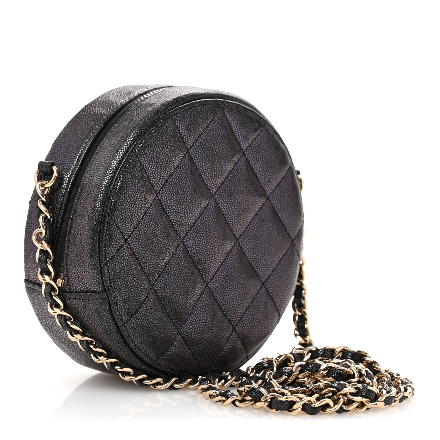 Chanel Iridescent Caviar Quilted Round Clutch With Chain Black 3 of 12