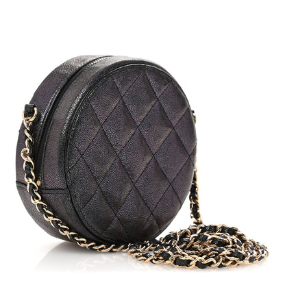 Chanel Iridescent Caviar Quilted Round Clutch With Chain Black 3 of 12