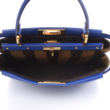 Fendi Vitello Morgan Fabric Jacquard Pequin Medium Peekaboo Iconic Satchel Blue Neon Tobacco 5 of 15