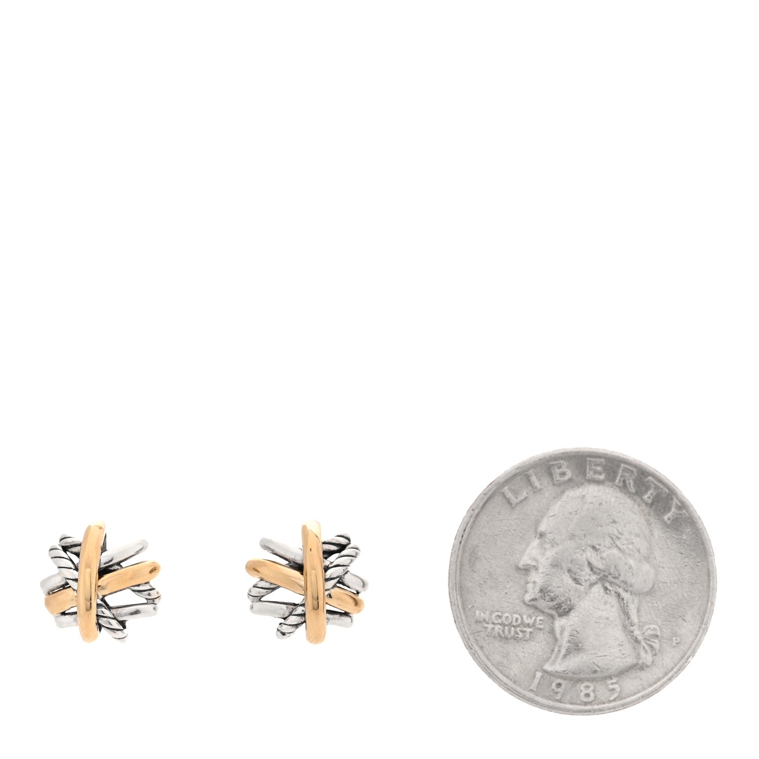 David Yurman Sterling Silver 18K Yellow Gold Crossover Stud Earrings 2 of 4