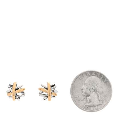 David Yurman Sterling Silver 18K Yellow Gold Crossover Stud Earrings 2 of 4