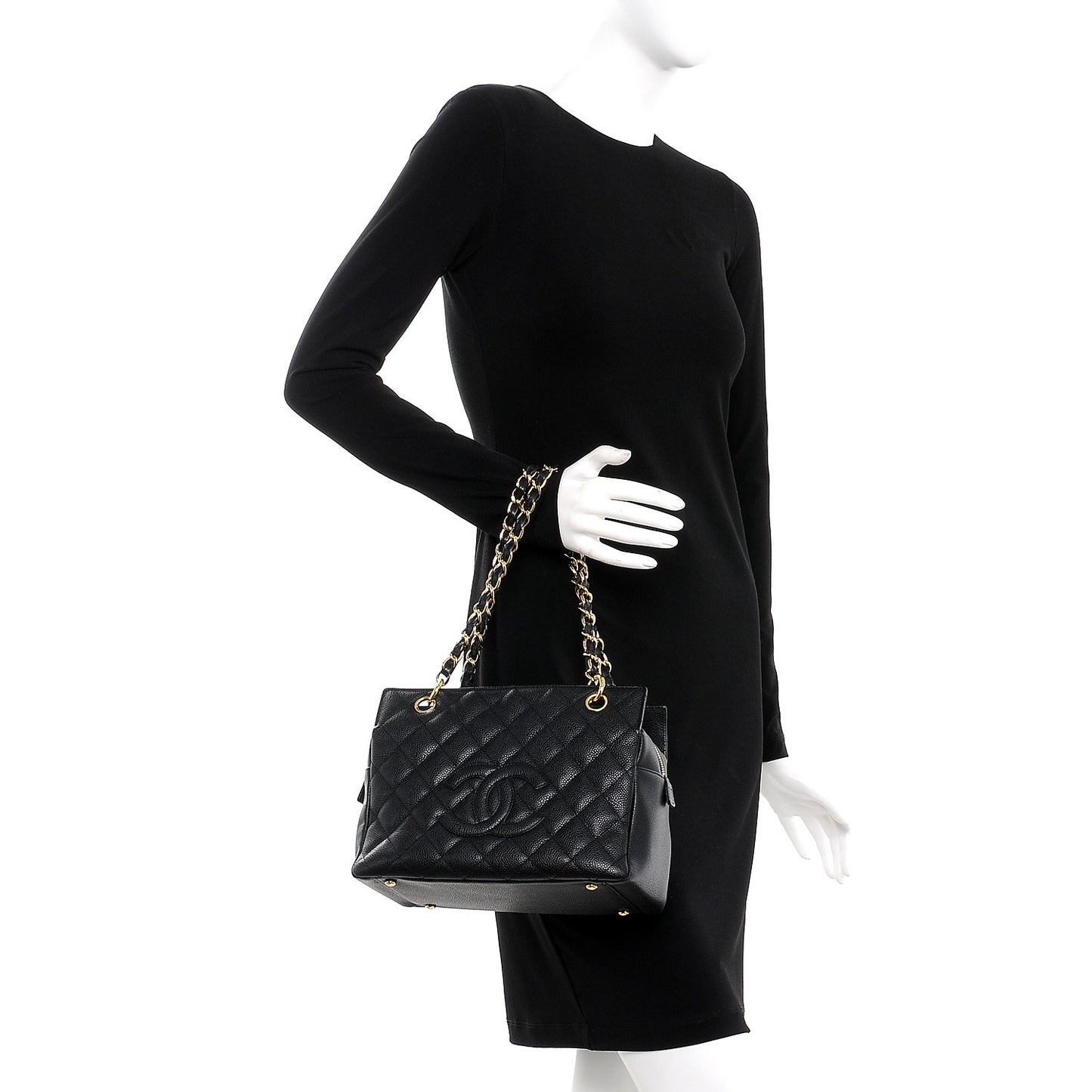Caviar Quilted Petit Timeless Tote PTT Black