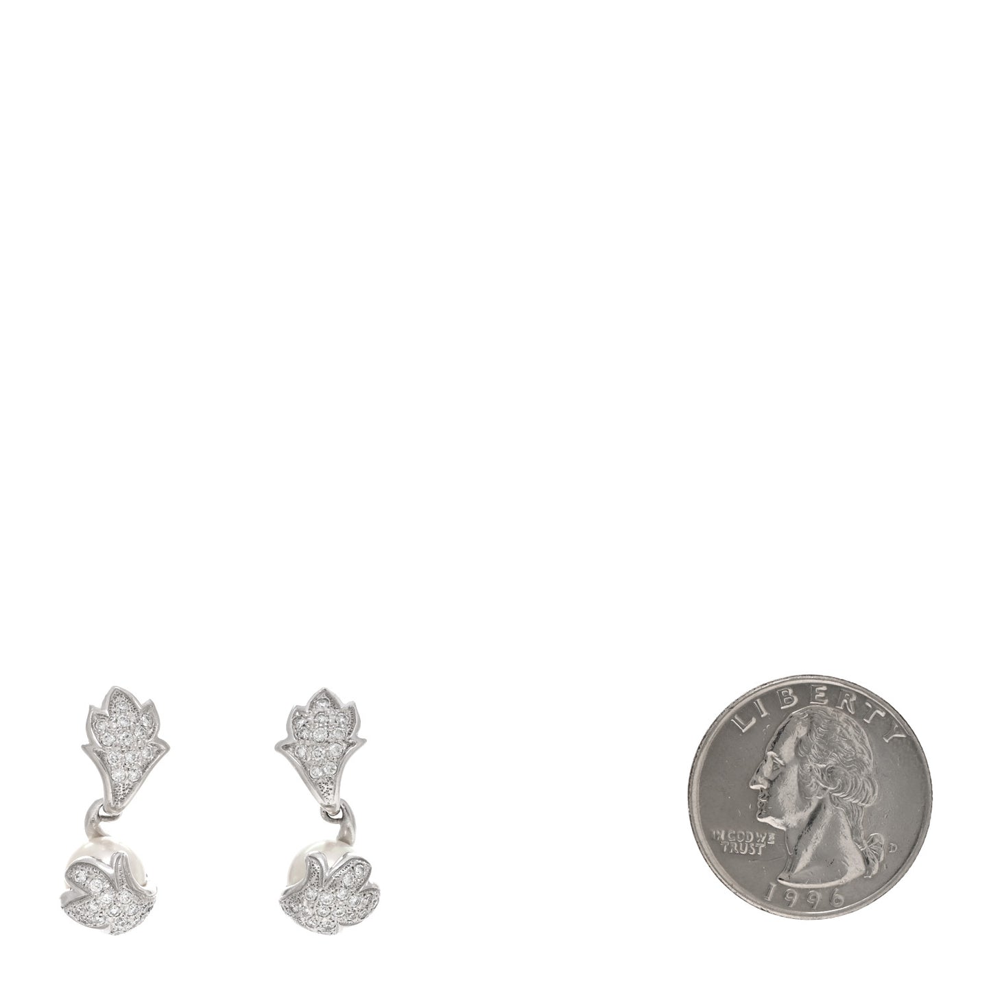 Platinum Diamond Akoya Pearl 7.5-8mm Leaf Drop Earrings