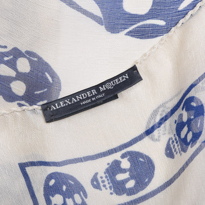 Alexander McQueen Silk Chiffon Skull Scarf Ivory Blue 5 of 6