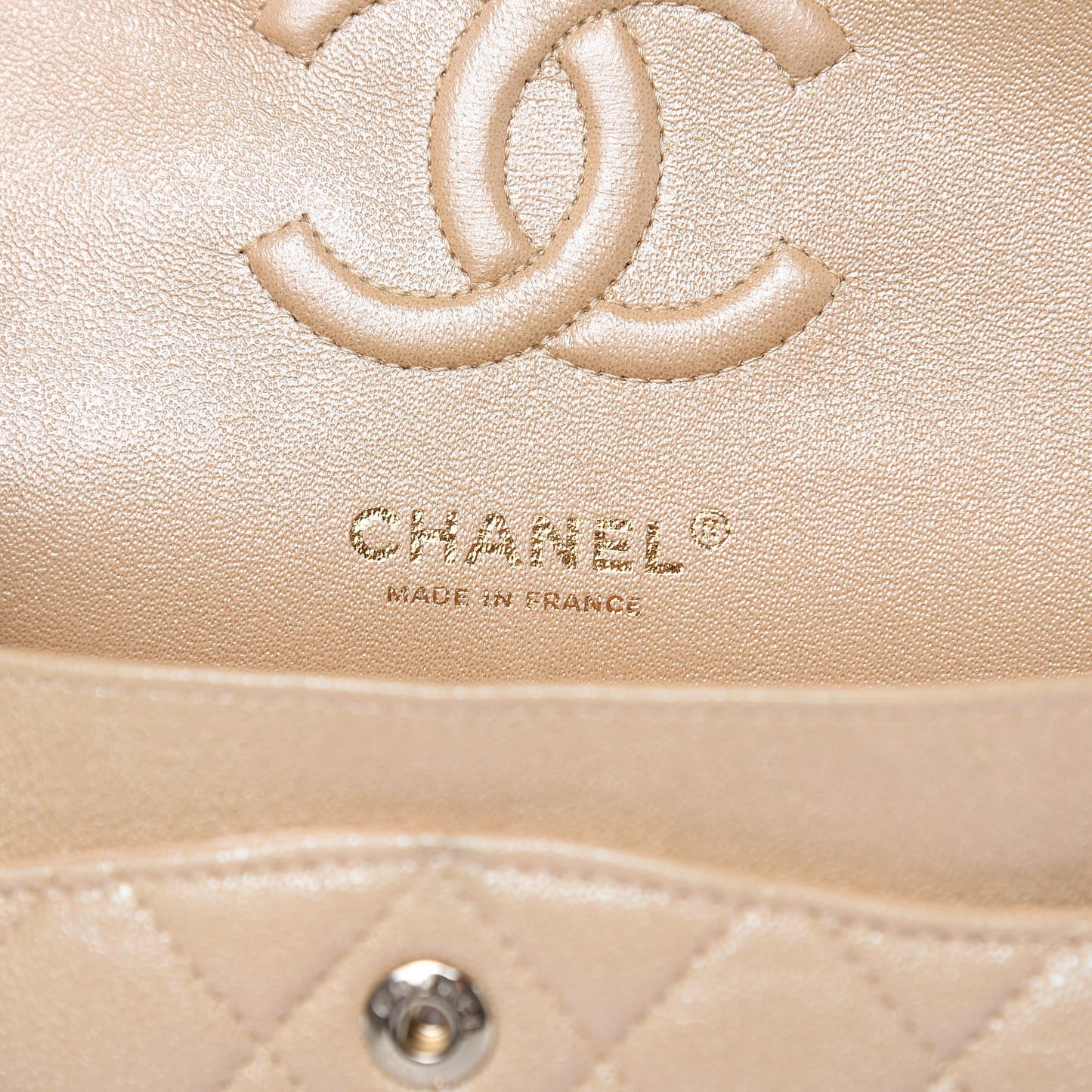 Iridescent Caviar Quilted Small Double Flap Beige