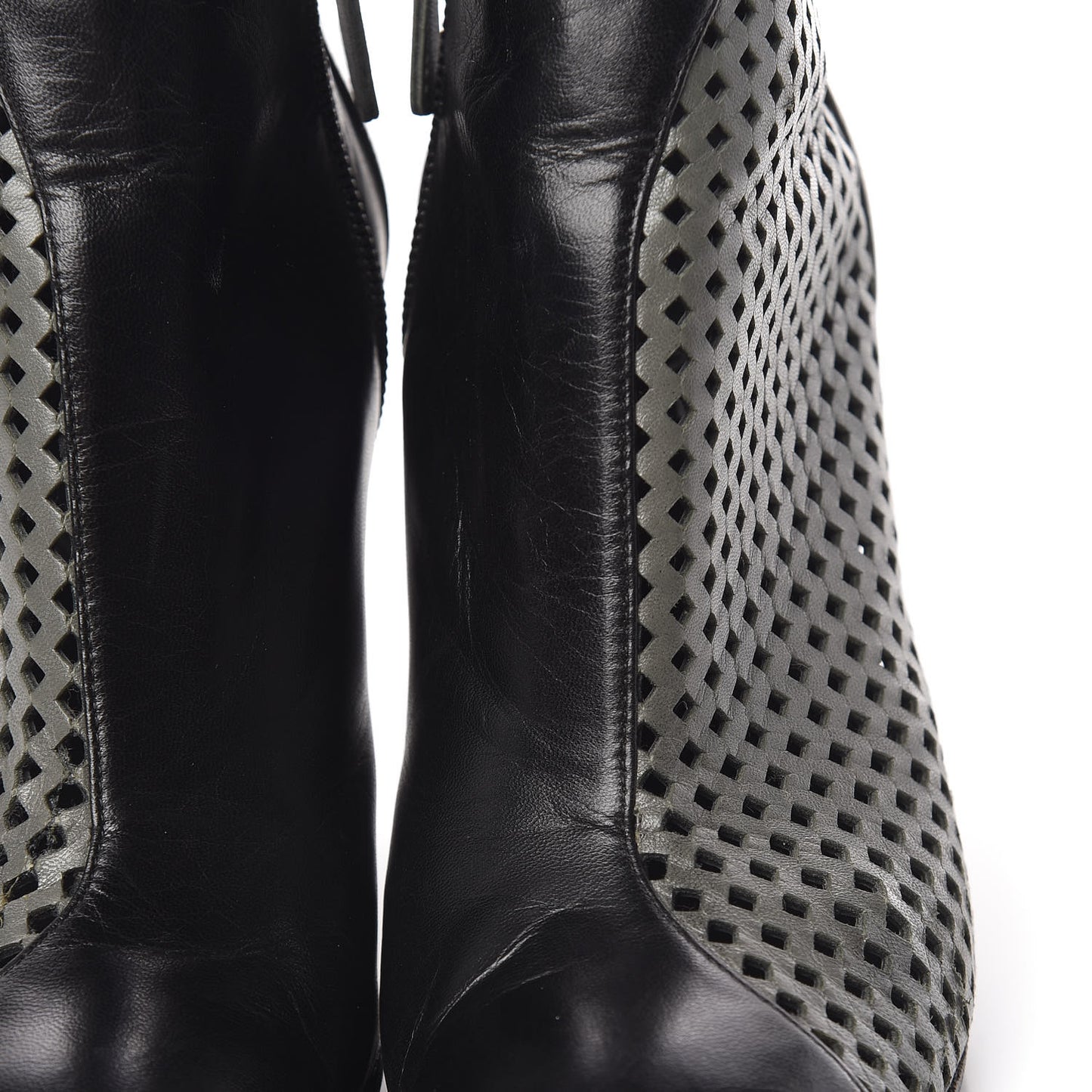 Perforated Lambskin CC Ankle Boots 37 Grey Black