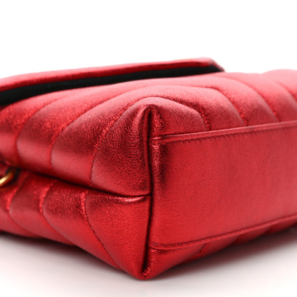 Saint Laurent Metallic Calfskin Matelasse Toy Loulou Monogram Chain Satchel Red 8 of 9