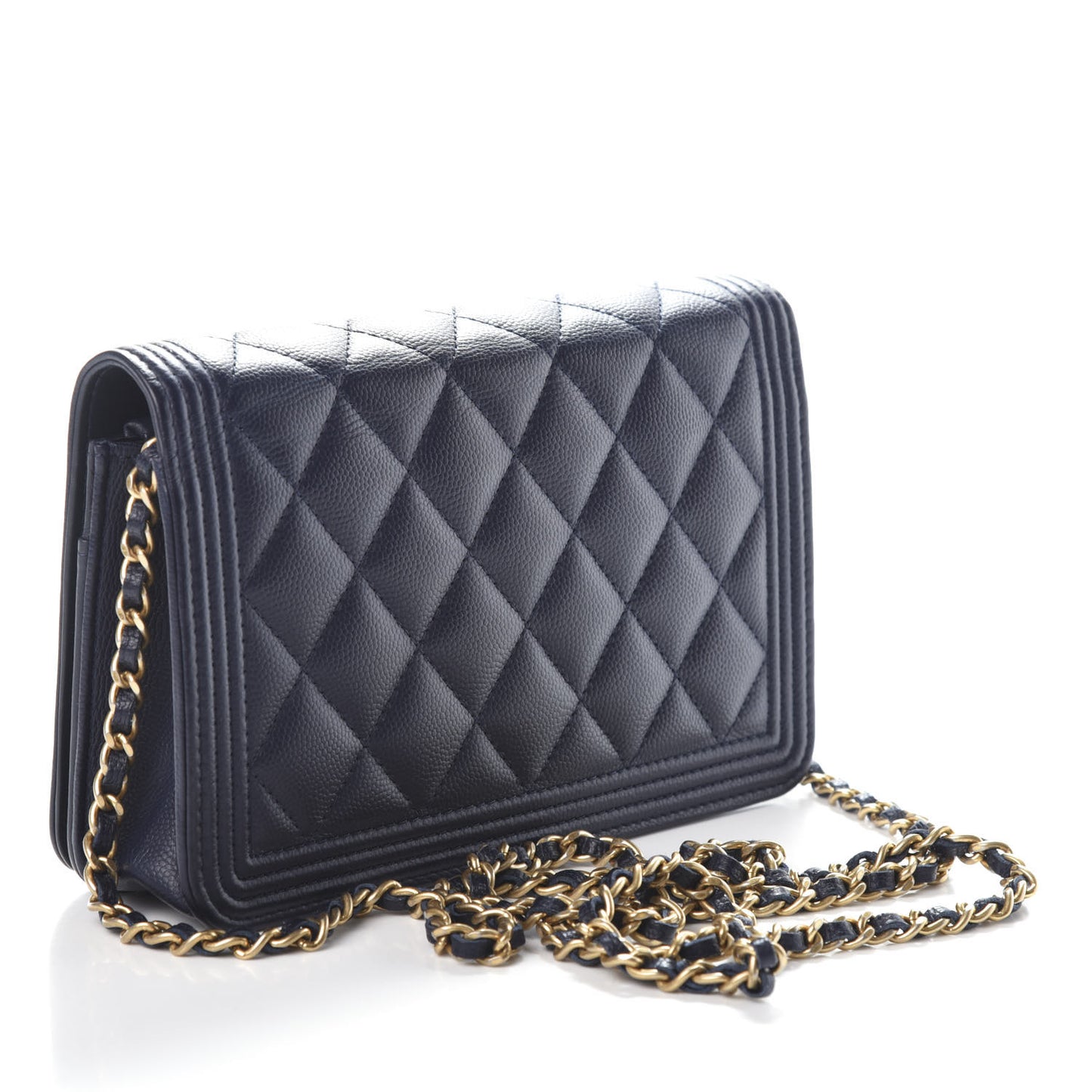 Caviar Quilted Boy Wallet On Chain WOC Navy