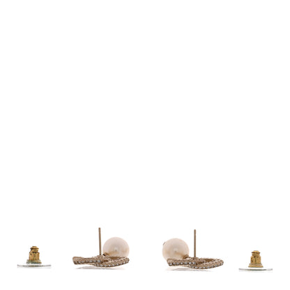Chanel Crystal Timeless CC Pearl Drop Earrings Light Gold 3 of 5