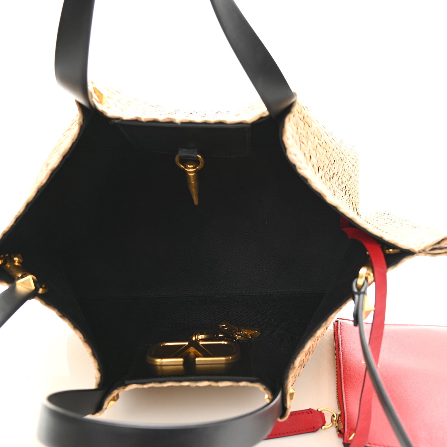 Valentino Garavani Raffia Medium Vlogo Escape Shopper Natural Black Rouge 6 of 10