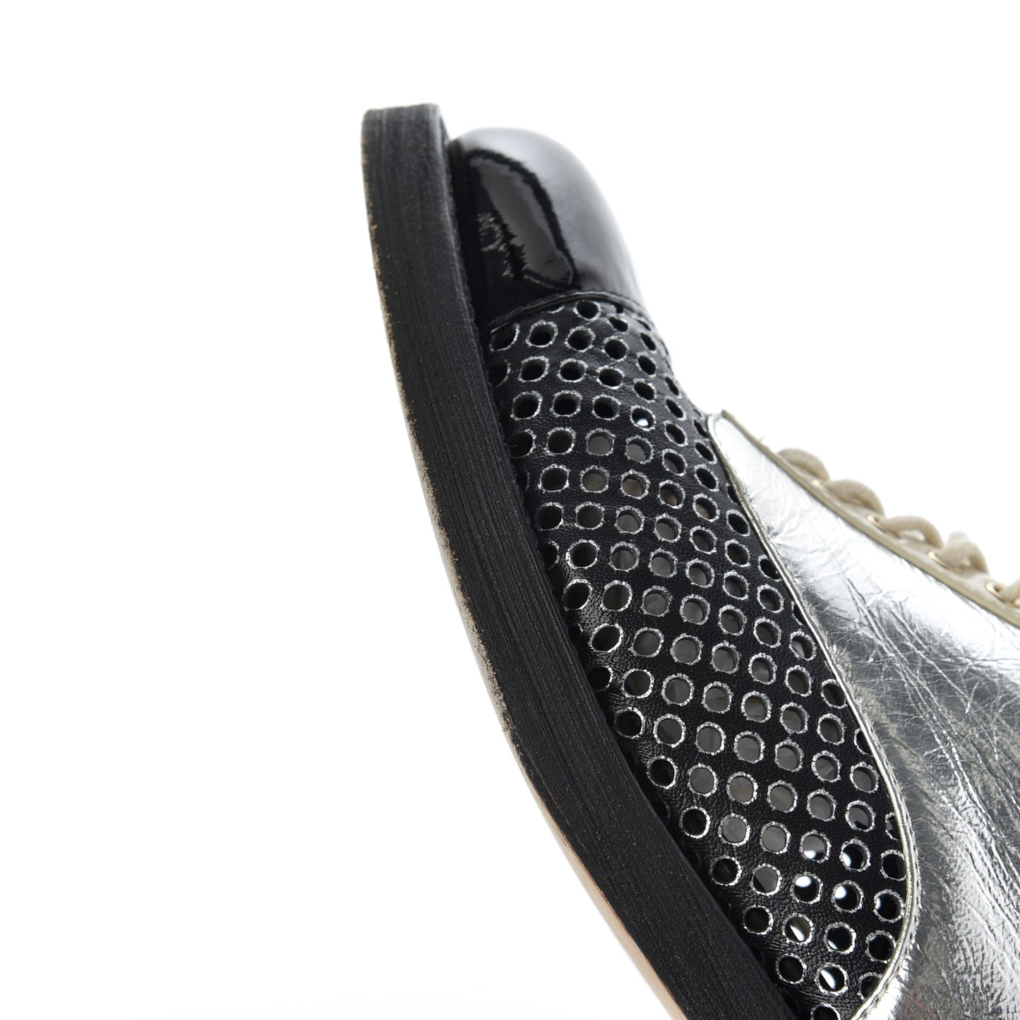 Metallic Crumpled Lambskin CC Lace Up Oxfords 36.5