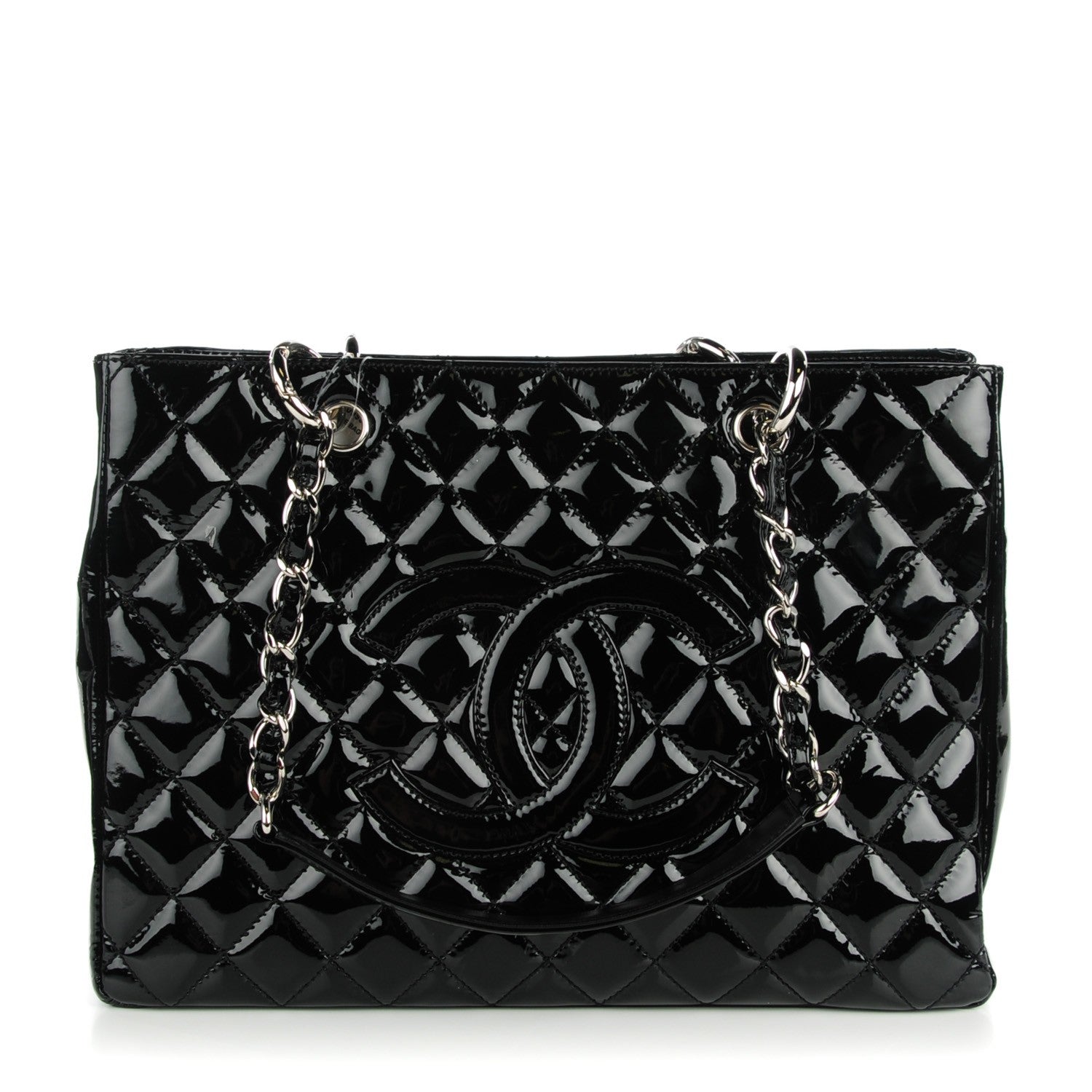 Chanel Patent Quilted Grand Shopping Tote GST Black 1 of 7