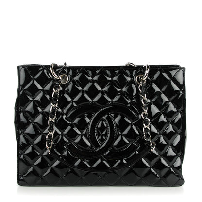 Chanel Patent Quilted Grand Shopping Tote GST Black 1 of 7