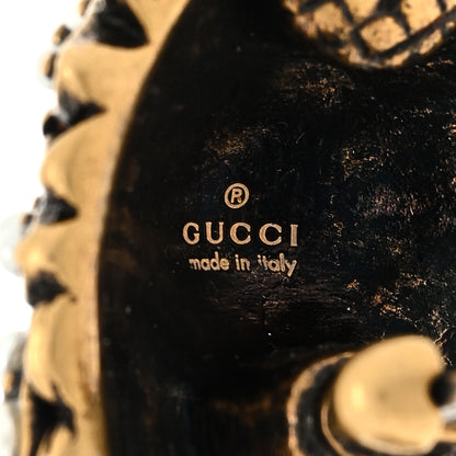 Gucci Metal Crystal Lion Clip On Earrings Aged Gold 4 of 4