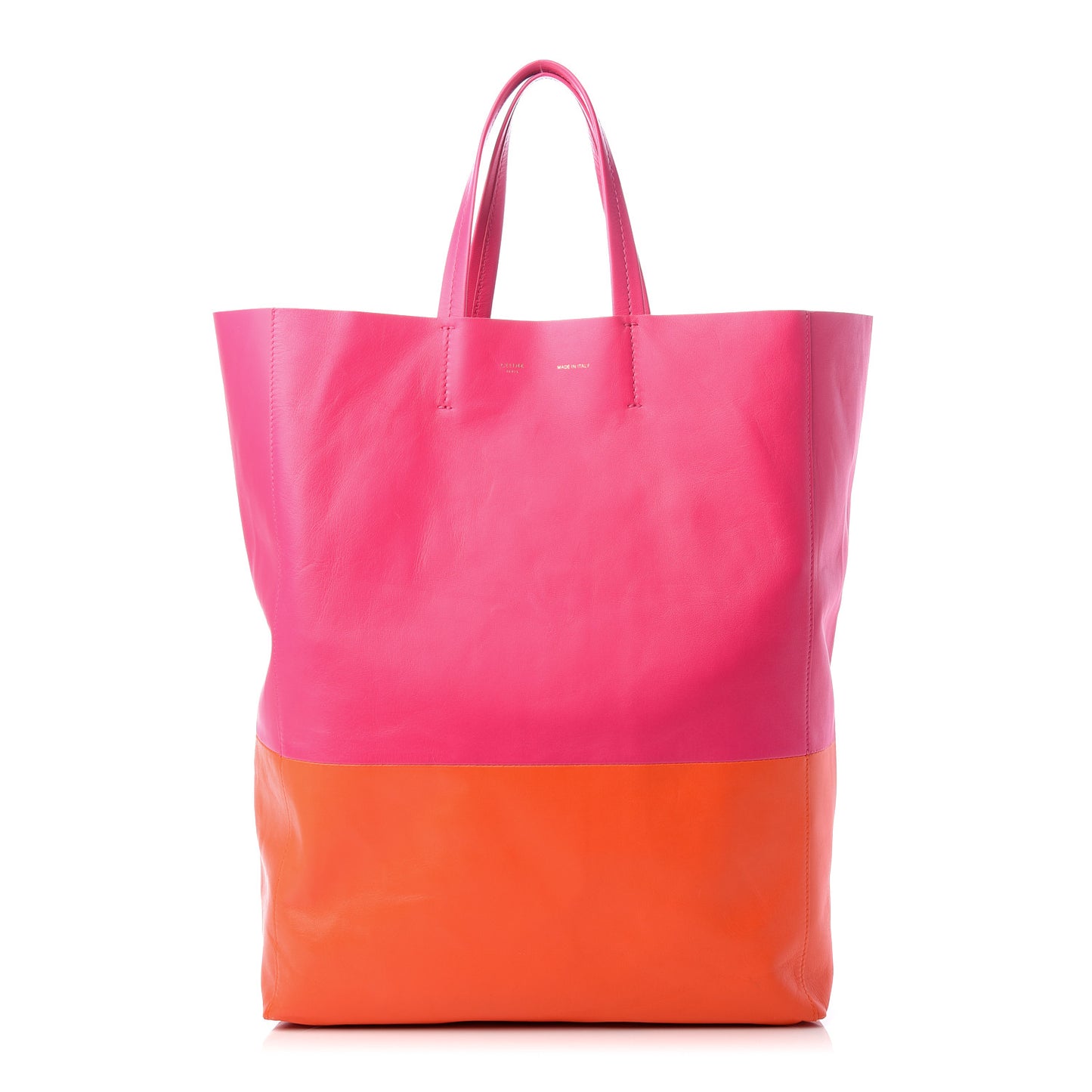 Lambskin Vertical Bi-Color Cabas Fluo Pink Fluo Orange