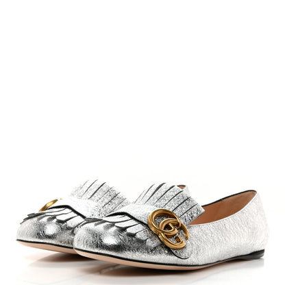 Gucci Galassia GG Marmont Fringe Flats 37.5 Argento 3 of 9