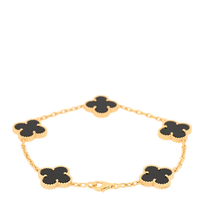 Van Cleef & Arpels 18K Yellow Gold Black Onyx 5 Motifs Vintage Alhambra Bracelet 2 of 3