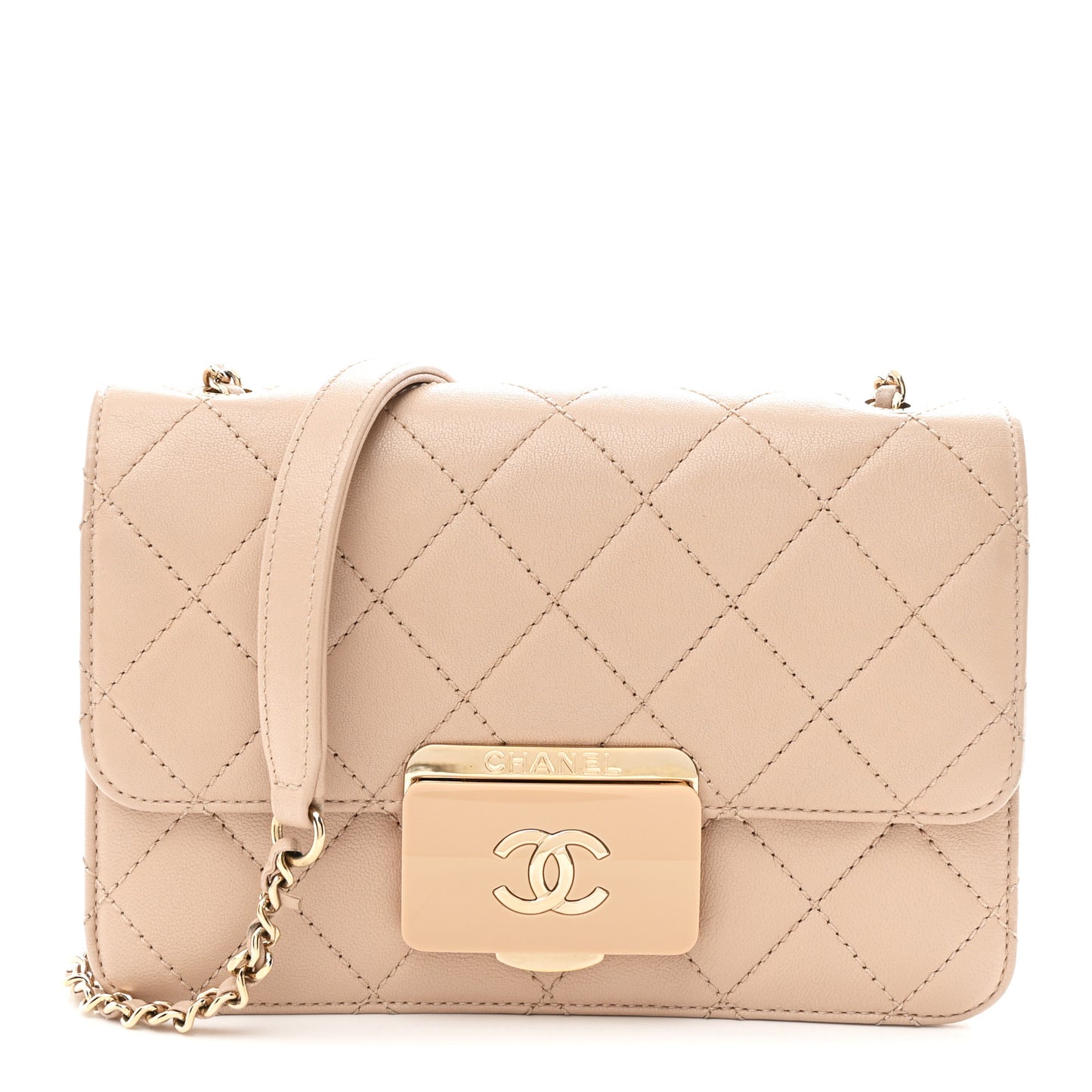 Sheepskin Quilted Mini Beauty Lock Flap Beige