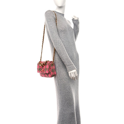 Chanel Wool Tweed Quilted Small Elegant Chain Flap Pink Brown 2 of 11