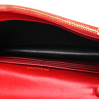 Saint Laurent Grain De Poudre Matelasse Chevron Monogram Envelope Chain Wallet Bandana Red 5 of 11