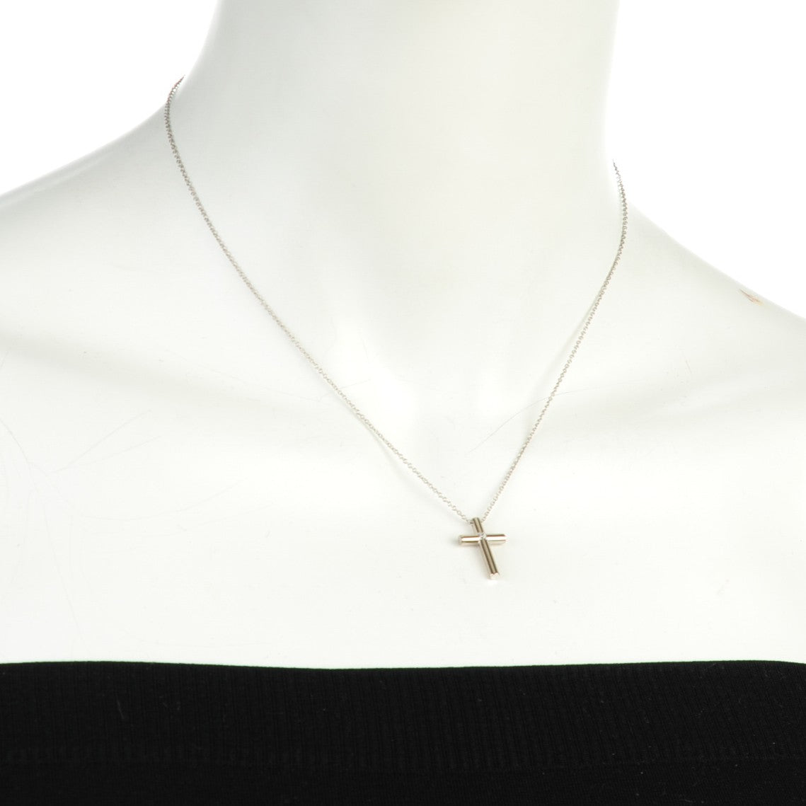 Tiffany 18K White Gold Diamond Cross Pendant Necklace 2 of 5