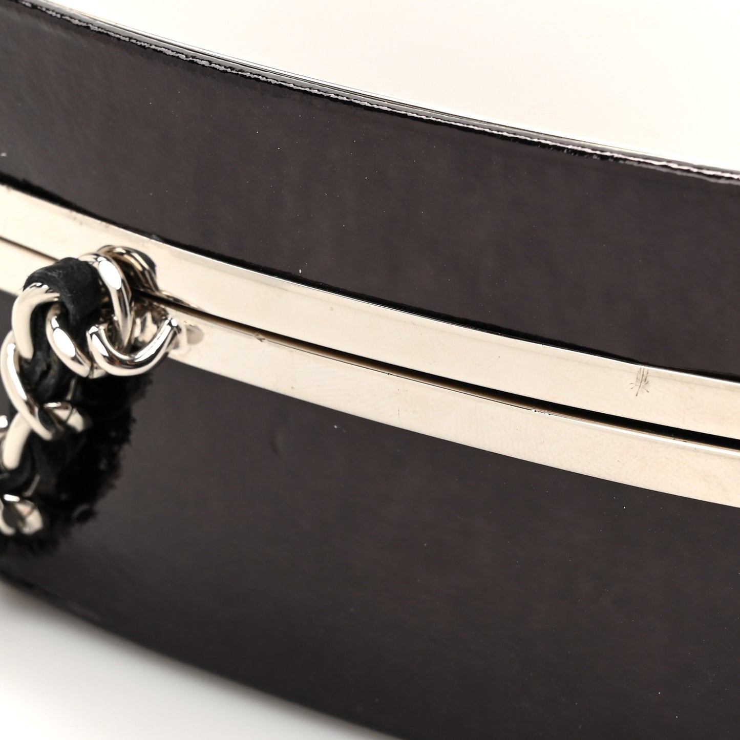 Patent Goatskin Make-Up Box Clutch With Chain  Black