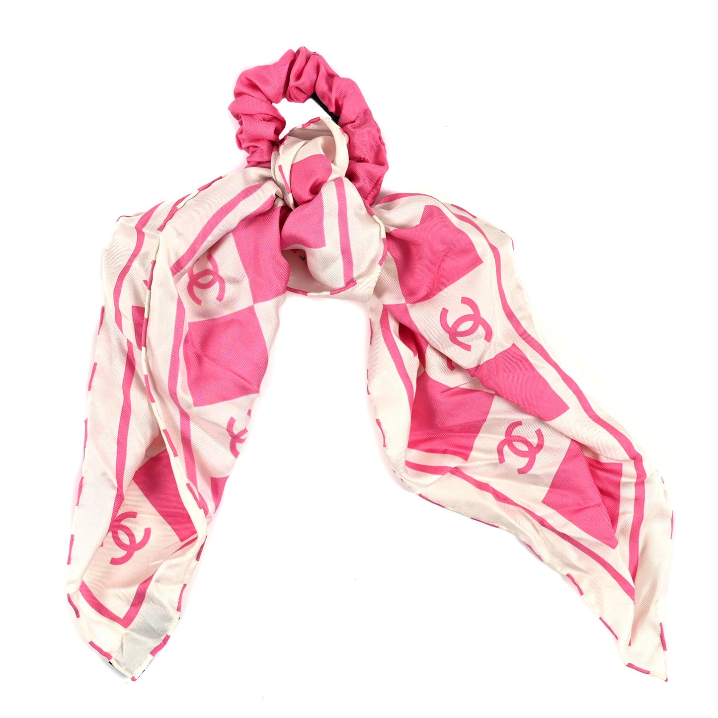Silk CC Scarf Hair Tie Pink Ecru