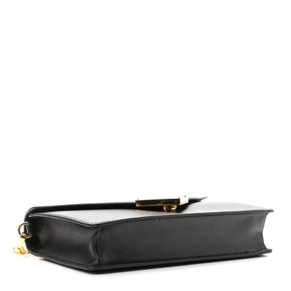 Prada Saffiano Lux Metal Triangle Logo Mini Envelope Chain Shoulder Bag Black 4 of 9