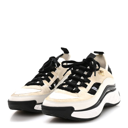 Chanel Fabric Calfskin Suede CC Sneakers 36 Ivory Black 4 of 7