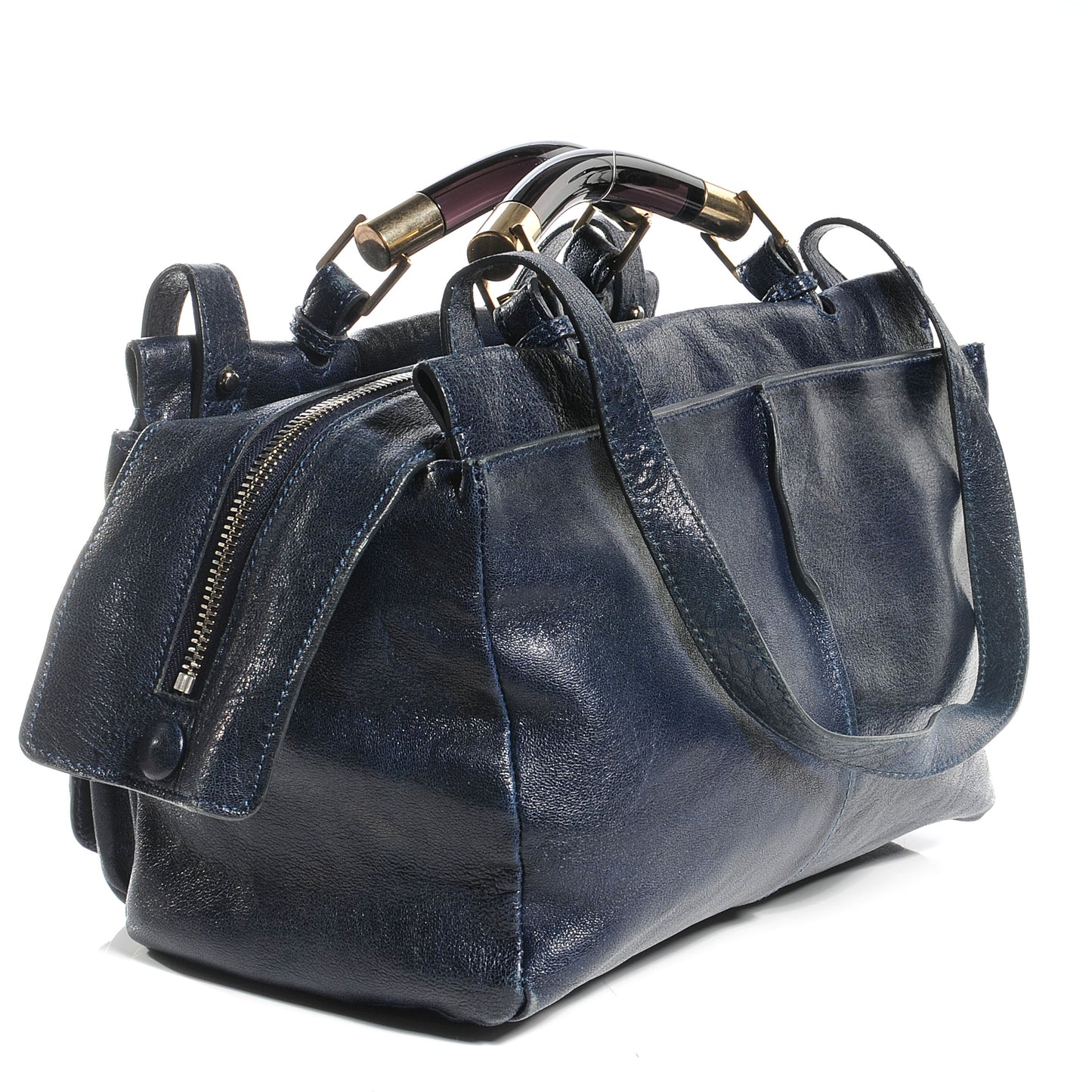 Leather Saskia Satchel Navy