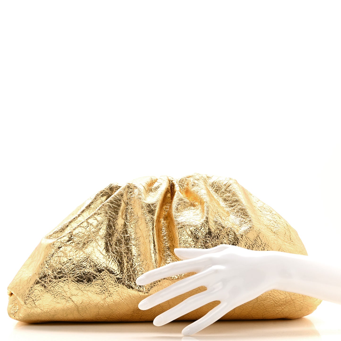 Metallic Crinkled Lambskin The Pouch Oversized Clutch Oro