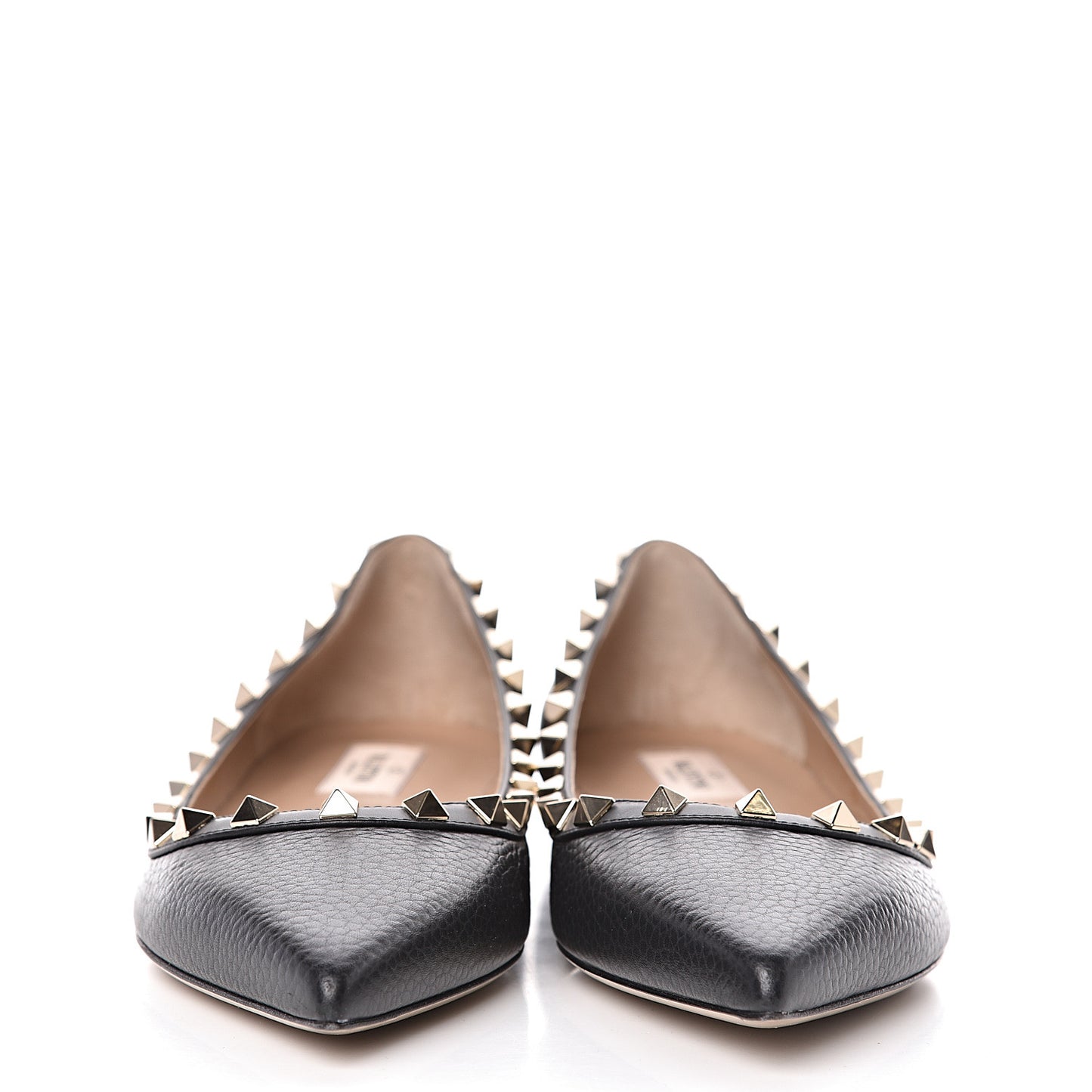 Pebbled Calfskin Rockstud Ballerina Flats 39 Black